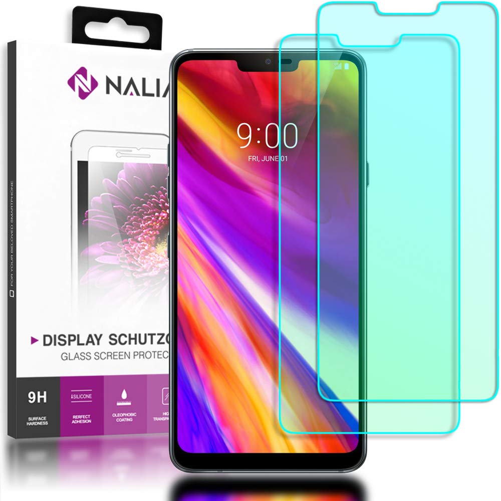 NALIA (2-Pack) Screen Protector compatible with LG G7 ThinQ, 9H Cover Tempered Glass Phone Protective Display Film, Durable LCD Saver Protection Armor Foil, Shatter-Proof Front - Transparent