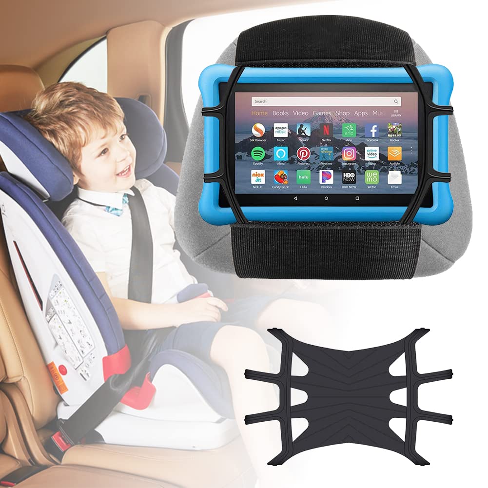 Tablet Holder Car, Truck Tablet Headrest Mount, Universal Car iPad Holder with Silicone Holding Net for All Kindle Fire, iPad and Tablet with - Black (Large Silicone Net (7.9 - 12.9 inches))