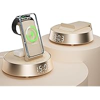 6 in 1 Wireless Charging Station, Alarm Clock for Bedroom with Bluetooth Speaker, Dimmable Night Light, FM Radio, Dock Statio