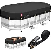 QH.HOME 9x18Ft Oval Pool Cover,Windproof Ratchet Straps&amp;Thick Fabric | Storm‑Resistant(Ratchet 2K-lb Break Strength),500D One-Piece Tear-Resistant for Above Ground Pools,Blocks Debris &amp; Snow&amp;Water