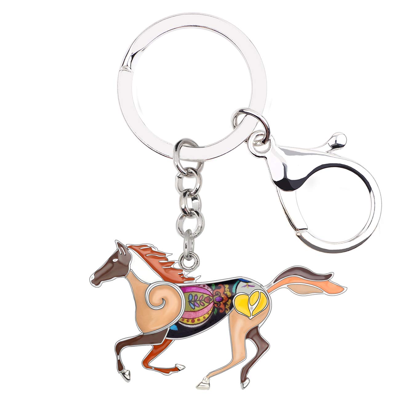 NEWEI Enamel Pony Horse Keychain Cute Keyrings for Women Girls Purse Bag Charm (Coffee)