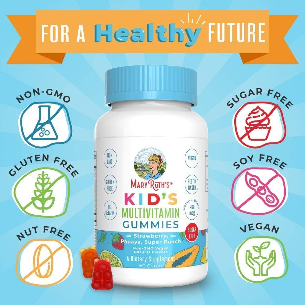 Vegan Kids Multivitamin Gummies by MaryRuth's - Organic Ingredients - Immune Boost - Methylfolate - Sugar Free - Non-GMO Vitamin Chewables 60ct: Health & Personal Care