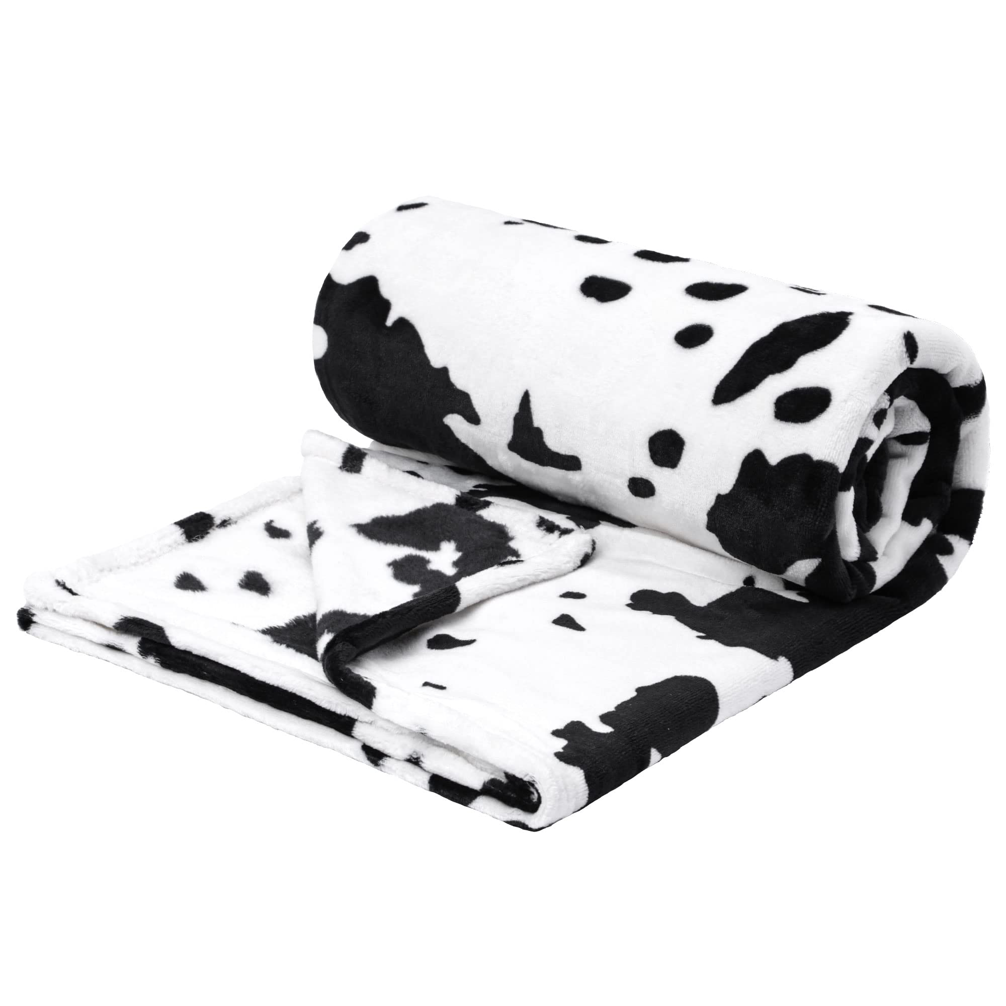 PiccoCasa Cow Printed Blanket, Soft 300GSM Fleece Flannel Throw Blanket Lightweight Cute Comfy Warm Cow Texture Cowhide Blankets for Couch Sofa Bed Office Black 130 x 150cm