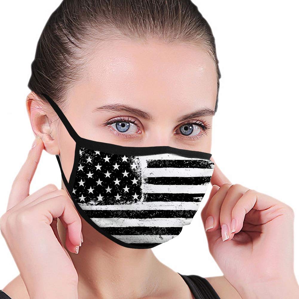 Windproof Mask,United States,Grunge Aged Black and White American Flag Independence Fourth of July Design,Black and White,Printed Facial decorations for UnisexJP#2559