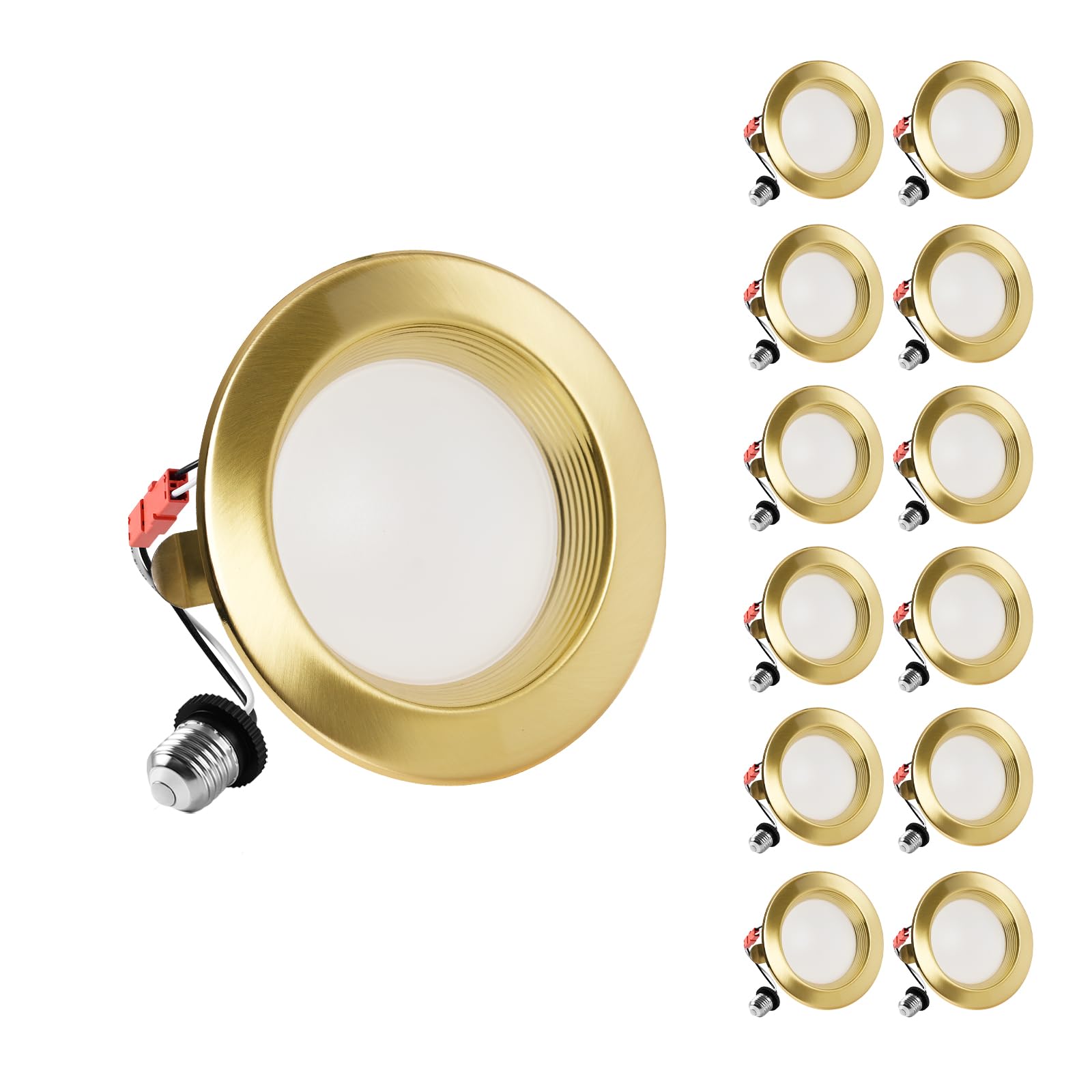 Photo 1 of ZYC Gold 4 Inch Retrofit LED, 12 Pack Dimmable Retrofit Downlights can Light, 2700K/3000K/4000K/5000K/6000K Selectable, Damp Rated Can Lights, Baffle Trim, 9W 800Lm(Gold, 4 inch)
