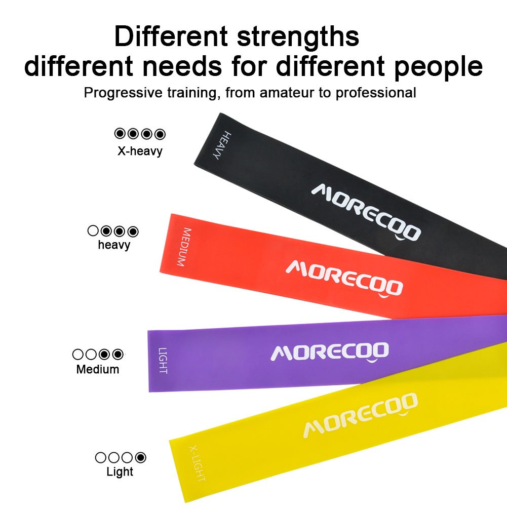 Kit Bandes en Boucle Exercice Yoga et Musculation, MORECOO Latex Naturel Pur Bandes Elastiques pour Musculation, Yoga, Rééducation, Tractions Perte de poids et d\'Autres Sports pour Homme et Femme [4Lots]