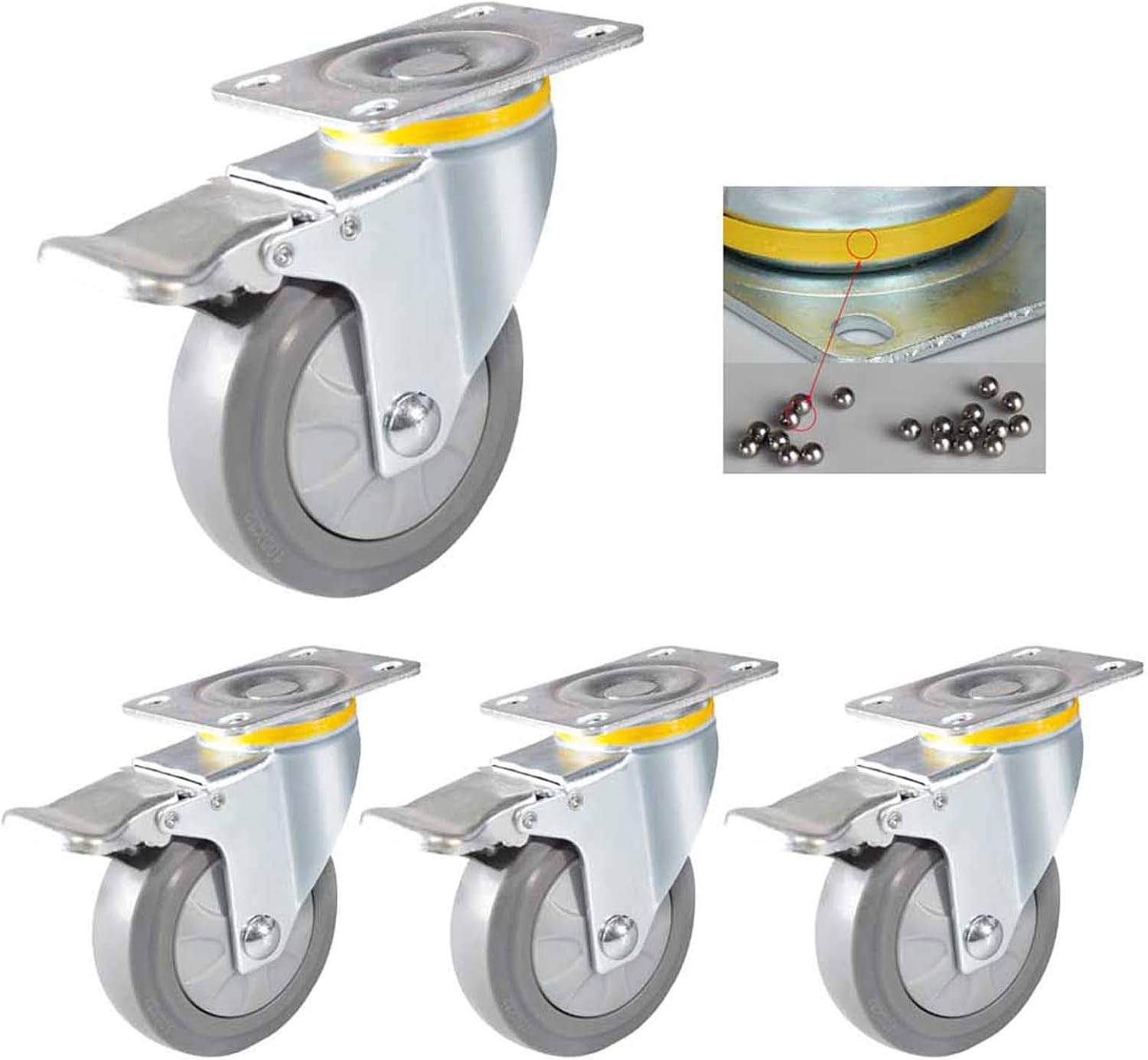 HJRD Furniture Rollers,4 Pack Caster Wheels,Swivel Caster,Rubber