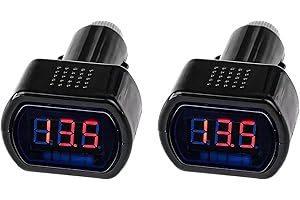 Fkewp 2 PCS Car LED Cigarette Lighter Voltmeter, DC 12V 24V Mini Vehicle Voltage Meter with Digital Display, Real-Time Electr