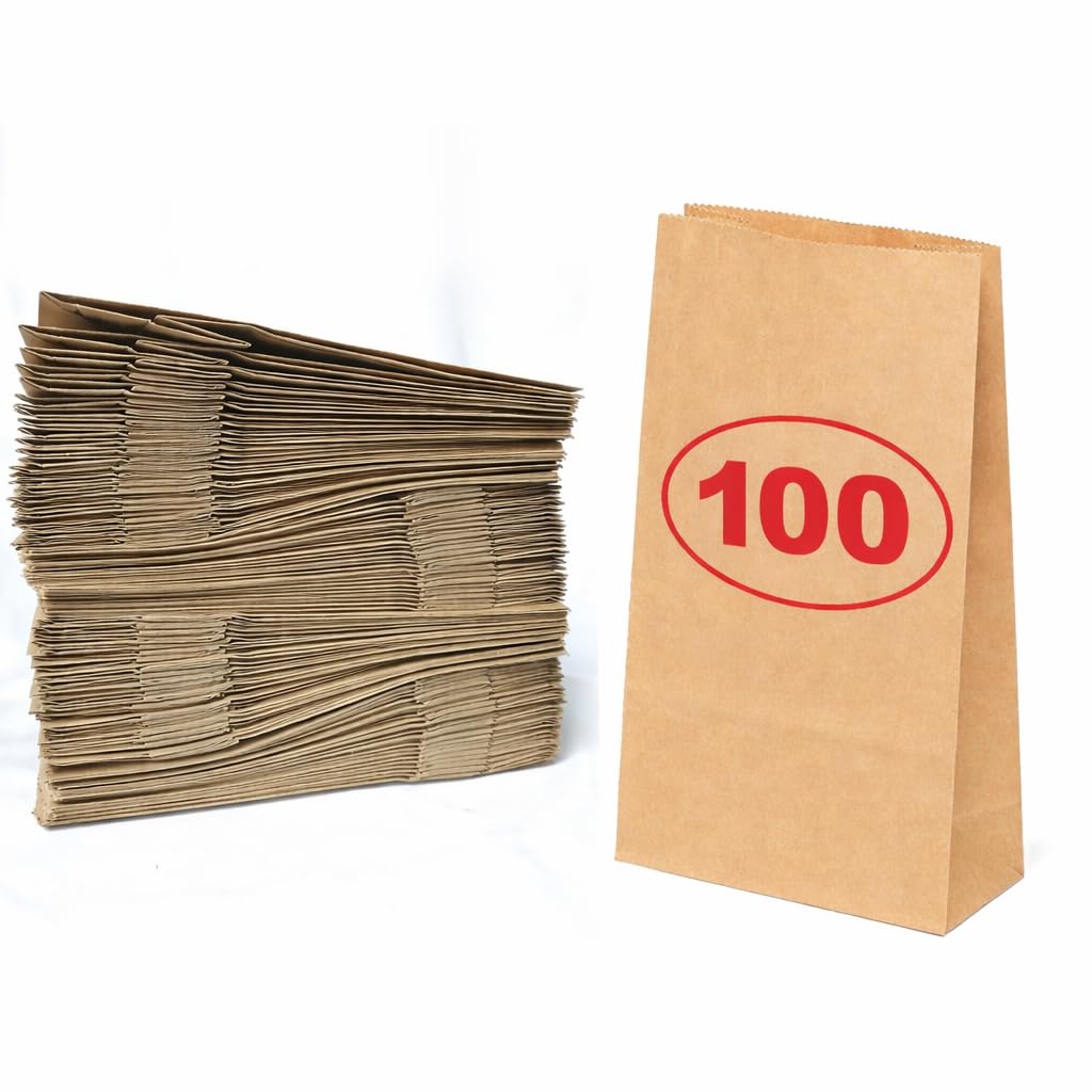 VEZODEK Paper Bags Pack of 100-26 x 14 x 8 cm Gift Bags Craft Paper (Brown, 100)