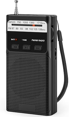 Rádio pequeno, rádios AM/FM, rádio de bolso com clipe traseiro, rádios portáteis com bateria recarregável incorporada, rádio com ranhura para cartão TF, entrada para auscultadores de 3,5 mm e função de luz (preto)