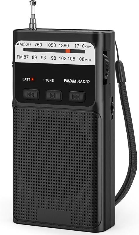 Rádio pequeno, rádios AM/FM, rádio de bolso com clipe traseiro, rádios portáteis com bateria recarregável incorporada, rádio com ranhura para cartão TF, entrada para auscultadores de 3,5 mm e função de luz (preto) — foto 1 de 7