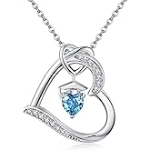 YAFEINI Birthstone Graduation Necklace S925 Sterling Silver Class of 2024 Bachelor Cap Necklaces Class of 2025 Heart Pendant College High School Graduation Jewelry Gifts for Women (March-Aquamarine)
