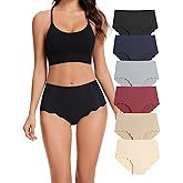 Caterlove Women's High Waisted Seamless Underwear No Show Wave Edge Bikini Panties Full Coverage Hipster 6 Pack
