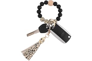 BAOSIWA Silicone Beaded Bracelet Keychain Wristlet Key Ring Bangle Chains for Women with Leather Tassel