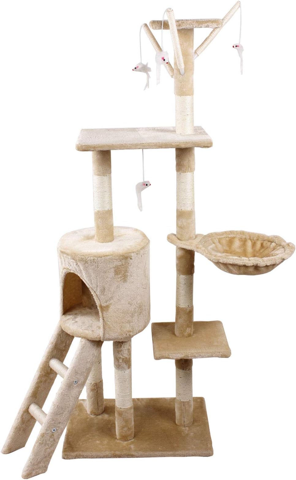 JUSTOP LoCaSo Cat Tree Scratching Post Climbing Activity Centre Sisal Bed Toys Scratcher Tower (Beige)