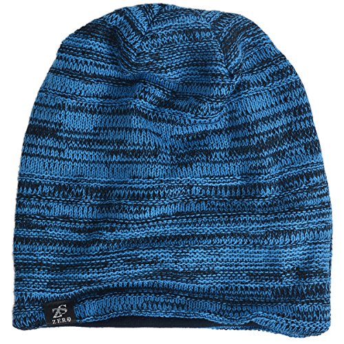 Men's Cool Cotton Beanie Slouch Skull Cap Long Baggy Hip-hop Winter Summer Hat (Twill-Brilliant Blue)