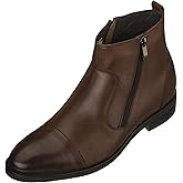 CALTO Men's Invisible Height Increasing Elevator Shoes - Dark Brown Premium Leather Lightweight Zipper Boots - 2.8 Inches Taller - S28002 - Size 8 D(M) US