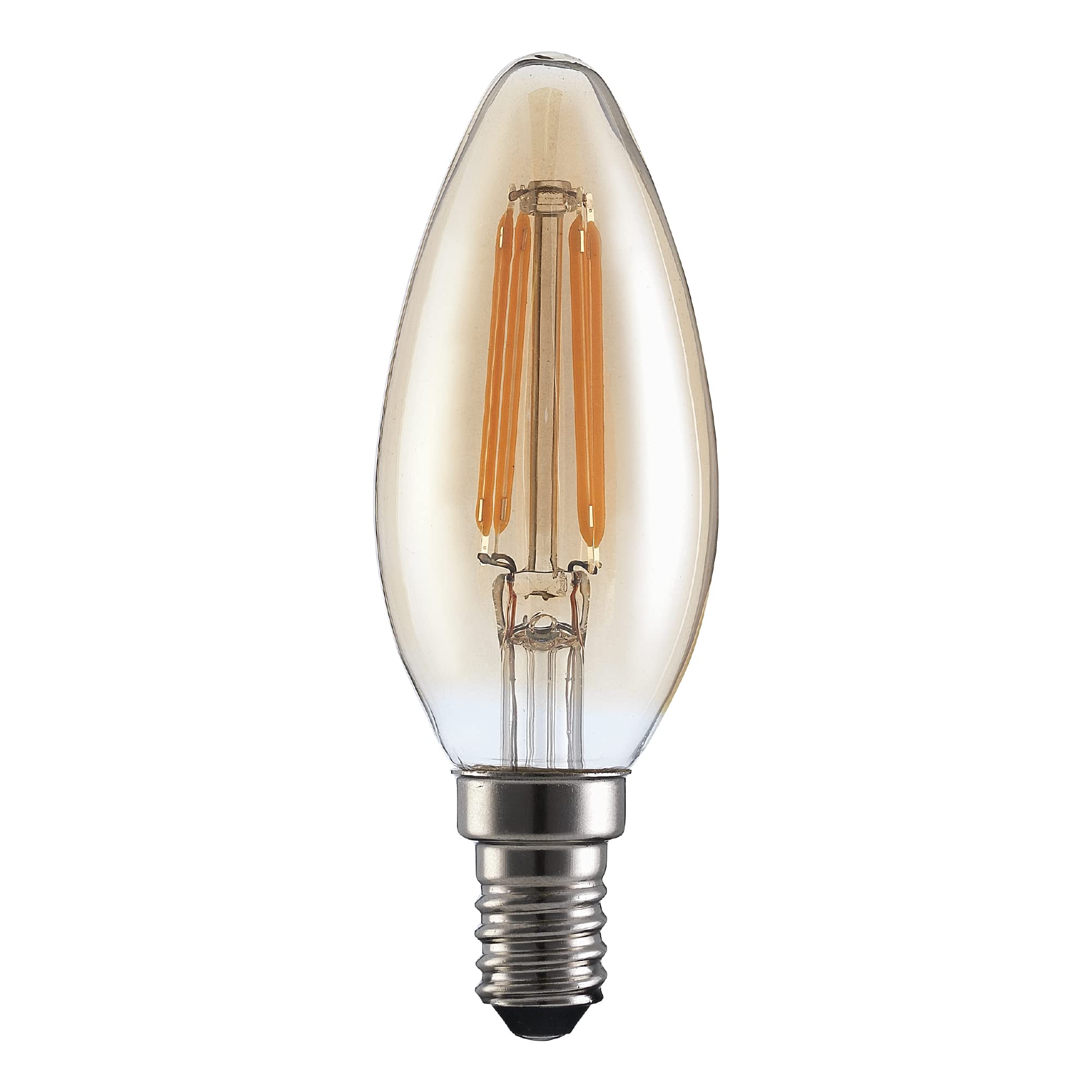 TCP Decorative Filament 370L Candle 4W Amber E14/SES Non Dimmable 2400 Kelvin, Amber Glass, DEAFC380GAE12524N1P