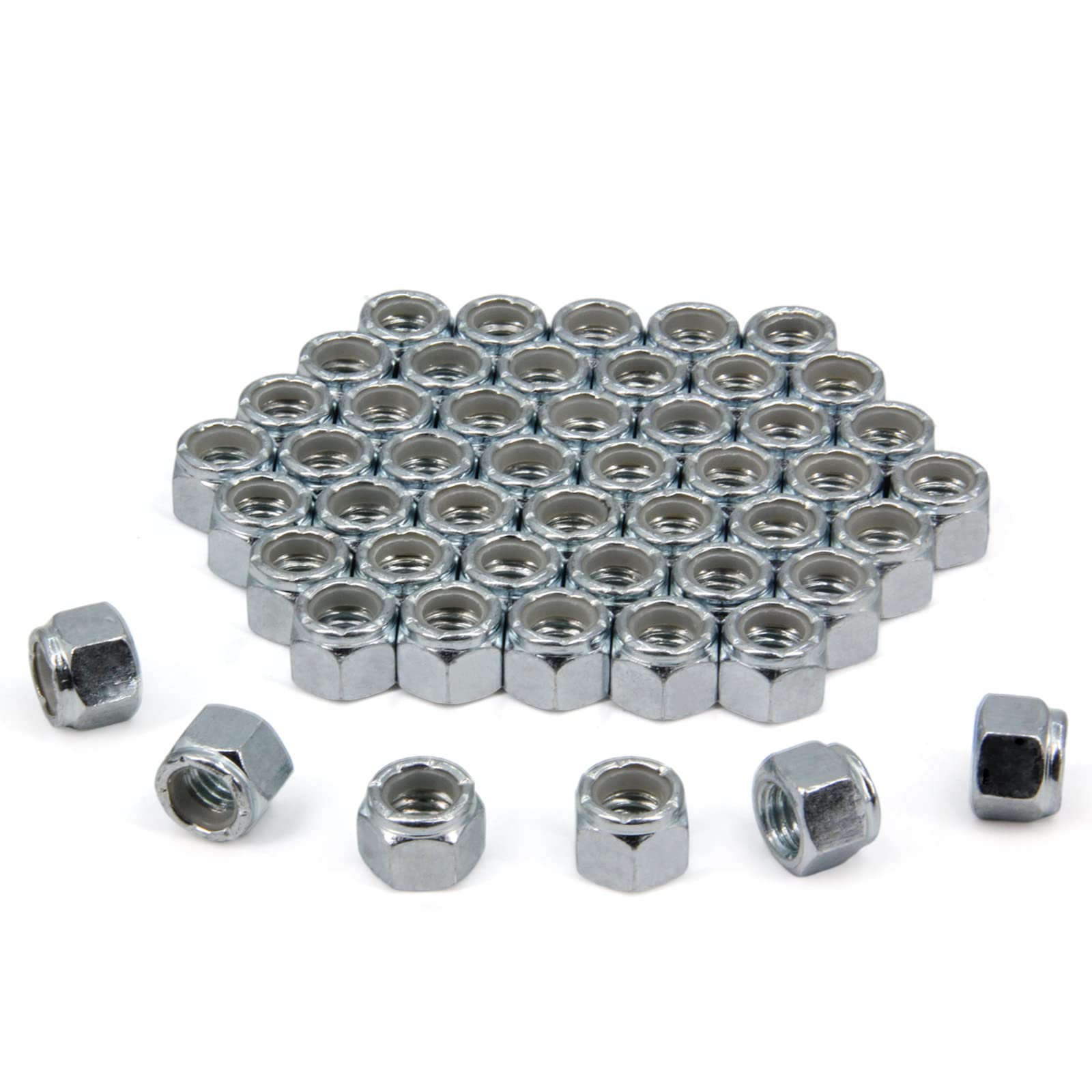 Yeebyee 3/8"-16 Nylon Insert Hex Lock Nuts,Carbon Steel White Zinc Plated, Hex Lock Nut Silver Self-Locking Nylock Locknuts,50pcs/Pack (3/8"-16-50pcs)