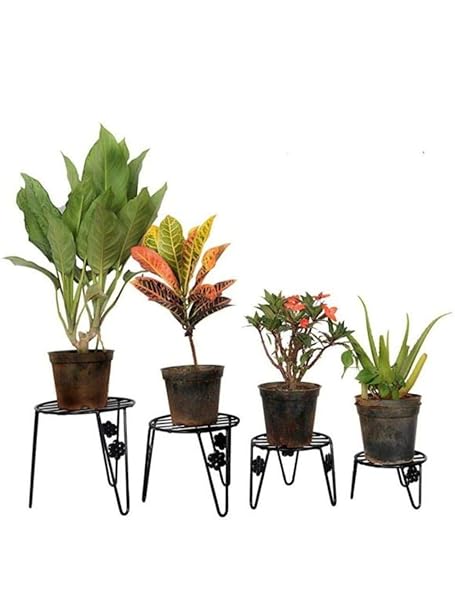 Magic Matels Iron Pot Stands (Set of 4), Flower Pot Stand, Flower pots for Garden, Iron Stand, Iron Stand for Plants, Iron Stand for pots, Black