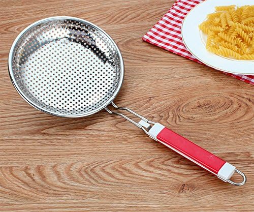 Stainless Steel Skimmer Spoon/Strainer Ladle - Cooking Spoon Strainer Soups Pasta - 17.3 Inch Long 8 inch Dia (Large),Plastic Handle