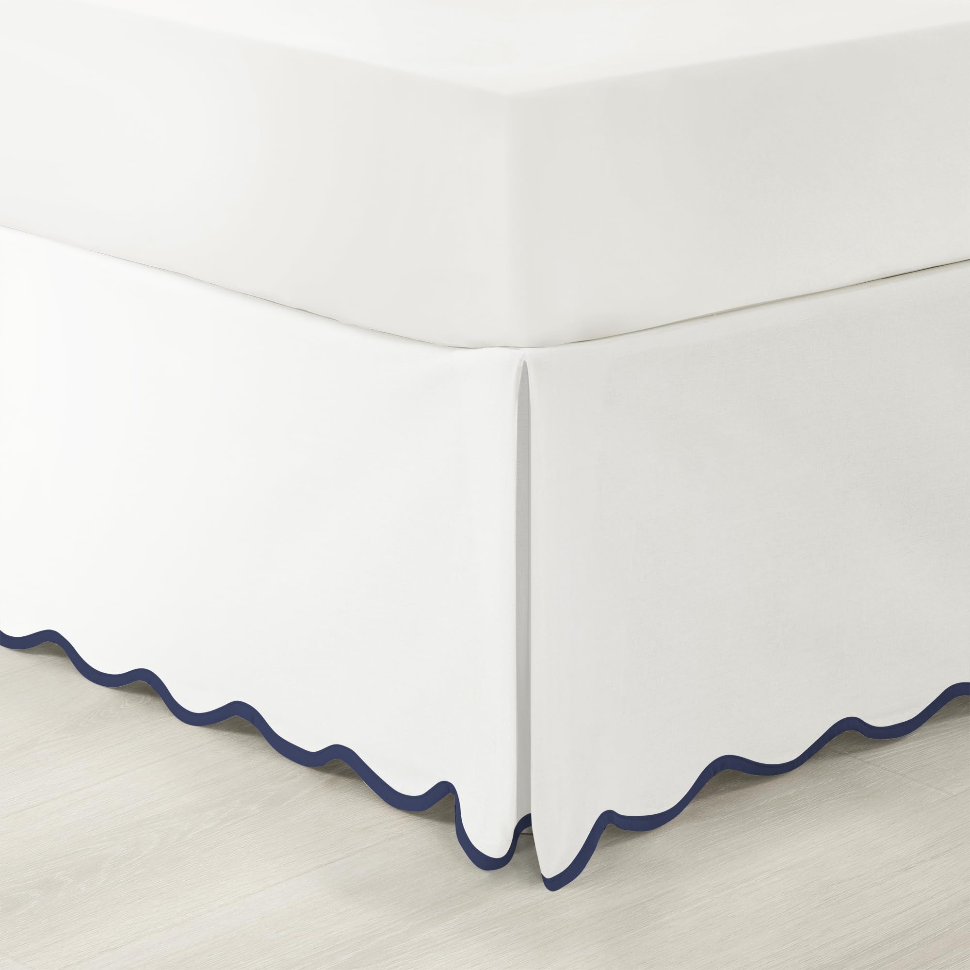Photo 1 of Lush Decor Coastal Chic Scallop Edge Linen Textured Bed Skirt Navy/White Single King - Soft Elegant Luxury Easy Fit Elastic Band Tailored Bedskirt