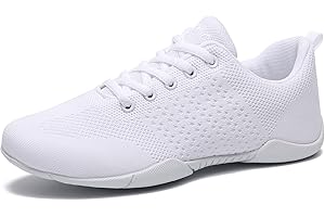 SYIEMNK Cheer Shoes for Girls Womens White Cheer Shoes Youth Cheerleading Shoes Competition Sports Training Athletic Comfortable Flats Breathable Soft Kids Cheer Sneakers