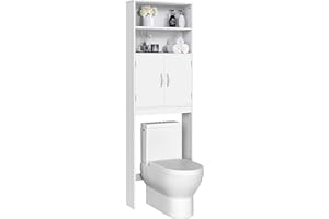 Yaheetech Over The Toilet Storage, Taller Bathroom Organizer Space-Saving Storage Cabinet with Adjustable Shelves and Double Doors, 77 in H, White