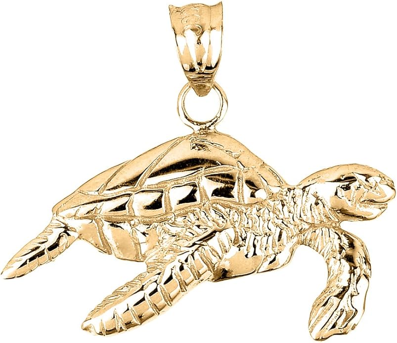 14k Solid Yellow Gold Sea Turtle Charm Pendant Claddagh