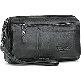 Hebetag Leather Clutch Purse Wallet for Men Organizer Holder Wrist Wristlet Bag Business Pack Handbag Black