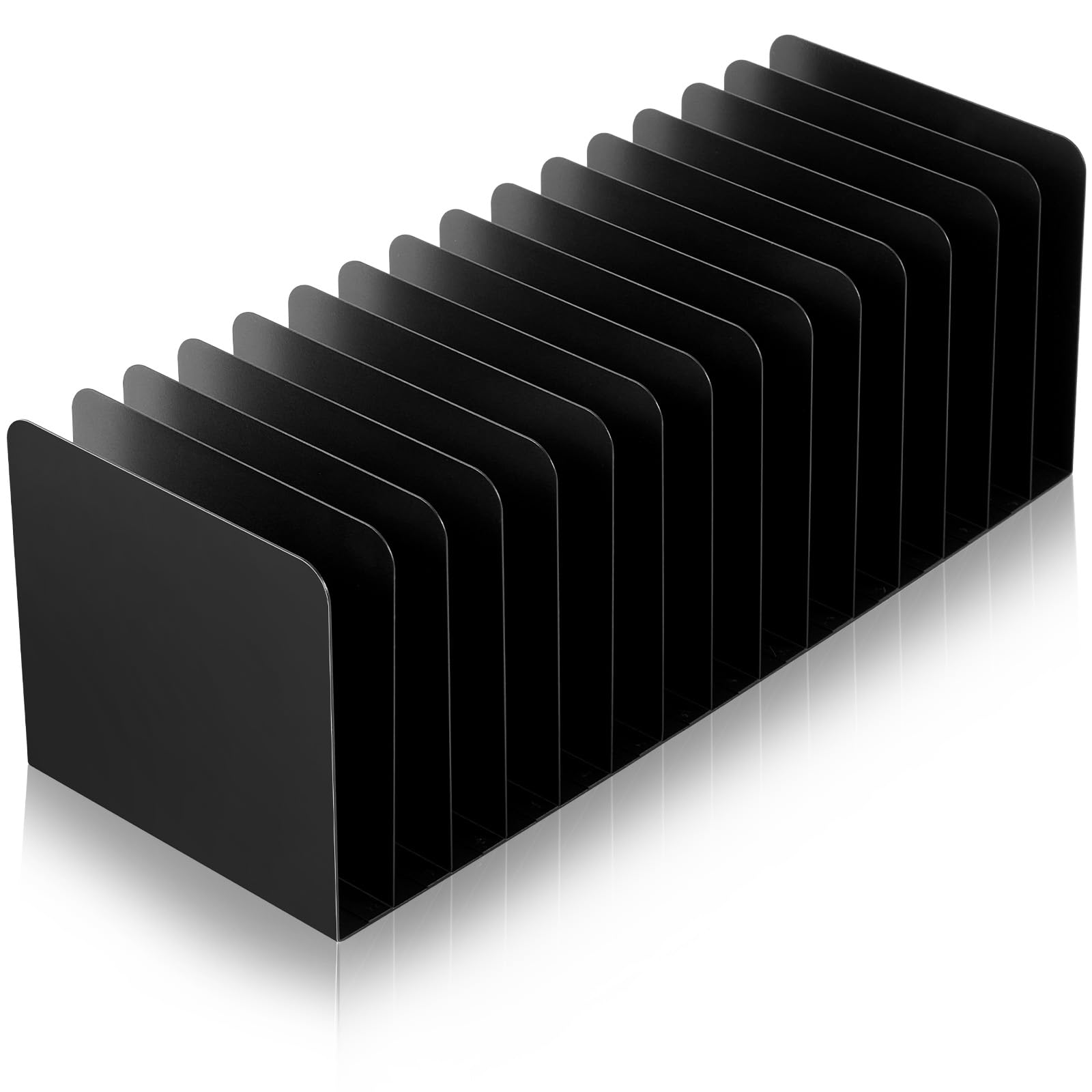 Photo 1 of Suzile Metal Desktop File Organizer, 15 Compartments, Vertical File Sorter, Black, 5.79" W x 15.75" L x 5.41" H, Office, Reception Areas, Workspace