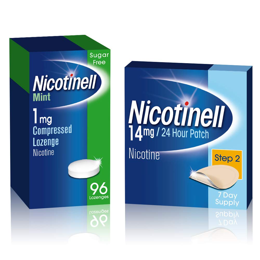 Nicotinell Nicotine Patch & Lozenge, Quit Smoking Aids, Includes 1 mg Lozenges (96 Pieces) & Step 2, 14 mg Patches (7 Patches)