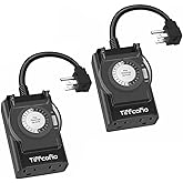 TiFFCOFiO Outdoor Timer Outlet Waterproof, 24 Hour Mechanical Light Timer Outdoor, 2 Grounded Outlets for Home and Garden, 15A 1/2HP, Heavy Duty, ETL Listed (2 Pack) (2 Packs)