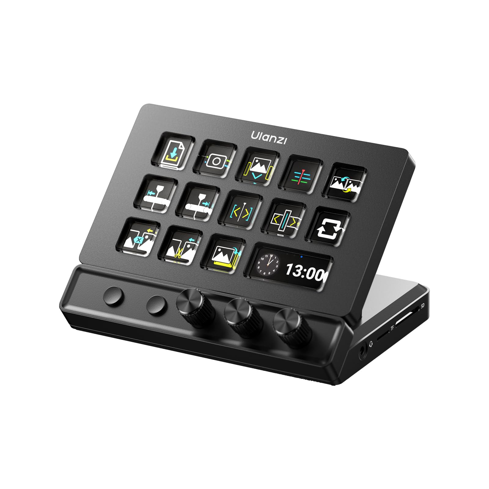 ULANZI D200X Stream Controller with 3 Knobs, 14 Customizable LCD Keys Macro Keyboard, 8-in-1 USB-C Hub Docking Station with 4K HDMI Content Creator Equipment for OBS/Video Editing/Photography/PC