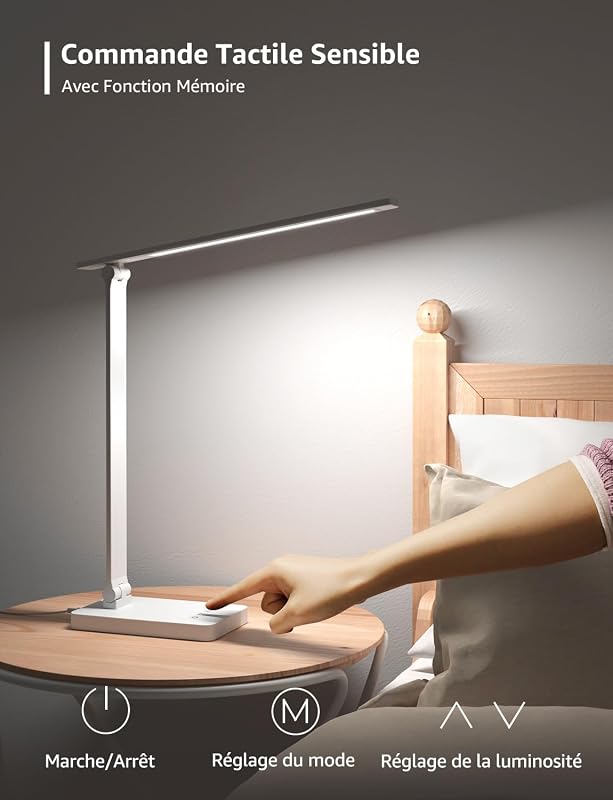 Lampe de Bureau 800lm 5 Modes Couleur 5 Niveaux Dimmable Blanc