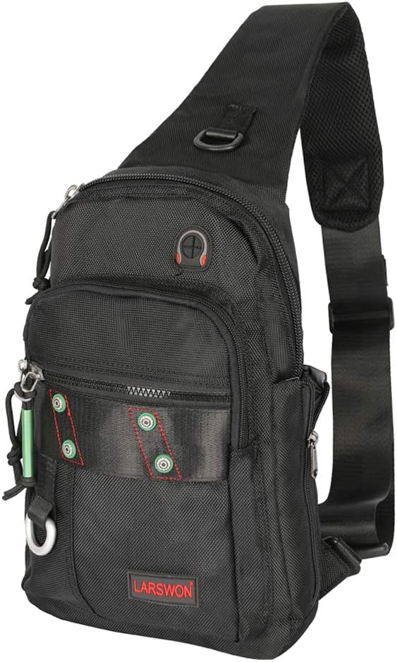 Larswon Sling Backpack, Sling Bag Oxford Small Backpack Crossbody Bag for Men Women Black