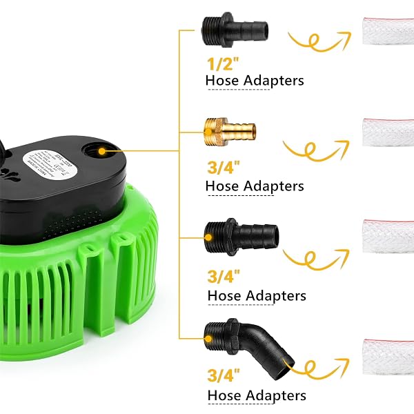 POOL COVER PUMP ABOVE GROUND – SUBMERSIBLE WATER SUMP PUMP SWIMMING WATER REMOVAL PUMPS, WITH DRAINAGE HOSE & 25 FEET EXTRA LONG POWER CORD, 850 GPH, 6 ADAPTERS