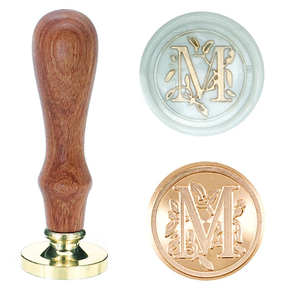 Poemluve Wax Seal Stamp Alphabe Letters M 25mm Initials Vintage Sealing Wax Stamps Brass Head with Removable Wood Handle for Scrapbooking, Wedding Invitation, Gift Wrap, Envelope (Letter M)