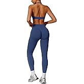 ABOCIW Workout Sets for Women Seamless Scunch Butt Lifting Impact Leggings Halter Sports Bra 2 Piece Gym Outfits