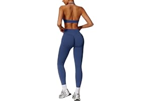 ABOCIW Workout Sets for Women Seamless Scunch Butt Lifting Impact Leggings Halter Sports Bra 2 Piece Gym Outfits