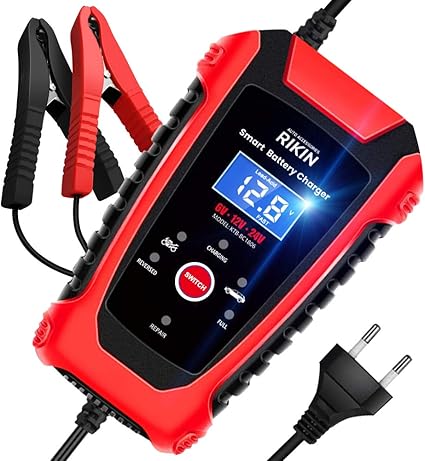 Amazon Fr Rikin Chargeur De Batterie Intelligent 6a 6v 12v 24v Avec Ecran Lcd Chargeur Moto Portable Rapide Multiples Modes De Charge De Protection De Reparation Pour Batterie De Voiture Moto Bateau