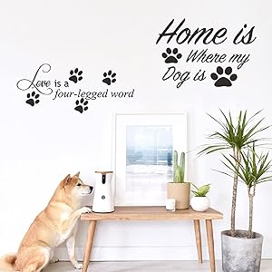 Dog Decor Stickers, Wall Stickers for Dogs Quotes Word Decals of Love is a Four Legged and Home is Where My Dog is for Dog Wall Decor.(2 Sheets)