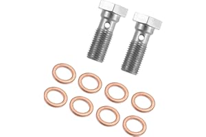 Motoforti 2pcs Stainless Steel AN3 3/8-24 Thread Turbo Brake Line Banjo Bolt with Copper Washers Single Banjo Bolt 25mm Lengt