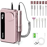 Rechargeable Nail Drill 45,000 RPM, Portable Electric Nail File for Acrylic Gel Polishing and Removal—Nail Dremel Tool for Women, Ideal for Home DIY or Salon, Pink