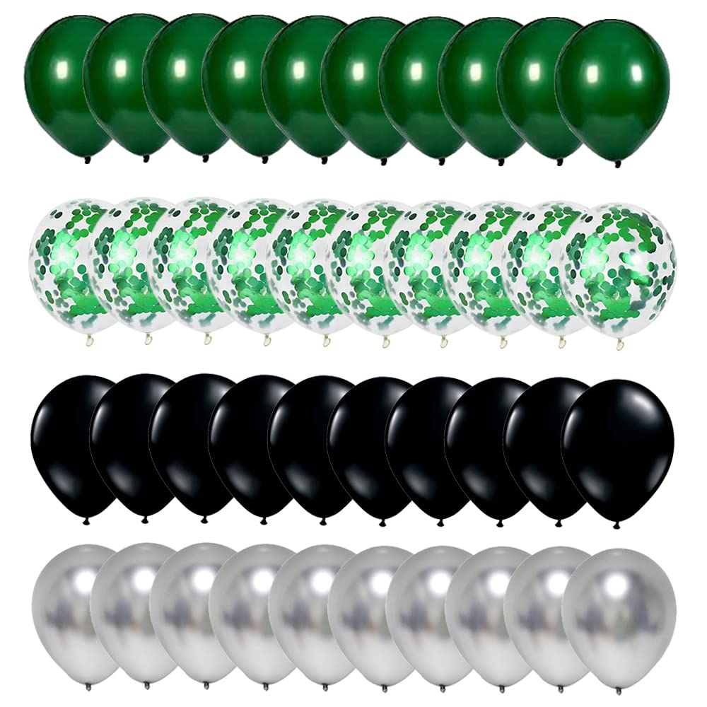 Photo 1 of Dark Green Black Silver Balloon,12Inches Green Black Latex Metallic Balloons Jungle Safari Themed Party Balloon for Video Gaming Party,Soccer Football Birthday Graduation Baby Show Party Decoration