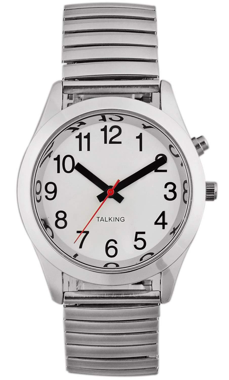 HaoYaa Men's English Talking Watch Quartz Wrist Watch with Stainless Steel Expanding Strap