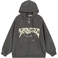 OATSBAS Y2K Zip Up Hoodie for Women Men Letter Print Star Graphic