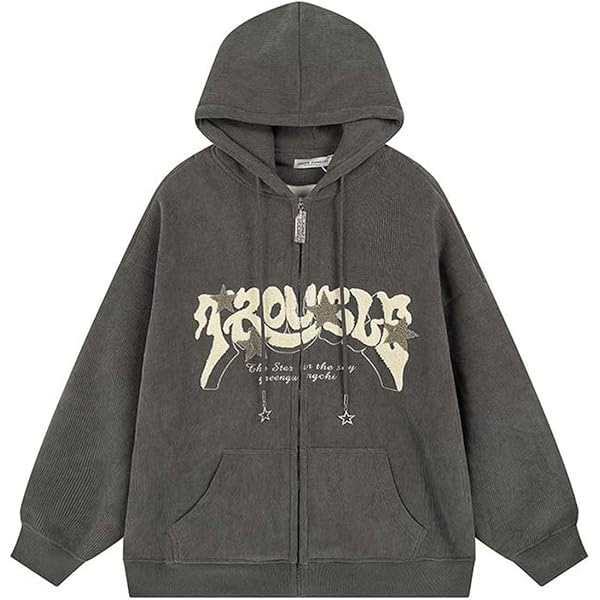 Aobiono Women Men Y2K Star Zip Up Jacket Oversized Hoodie Vintage