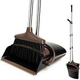XXFLOWER Broom and Dustpan Set with Long Handle, Light Weight Stainless Steel Poles Stand Upright Dustpans with Broom Combo for Home Kitchen Office Pet Dog Hair, 1-Pack (Black Brown)