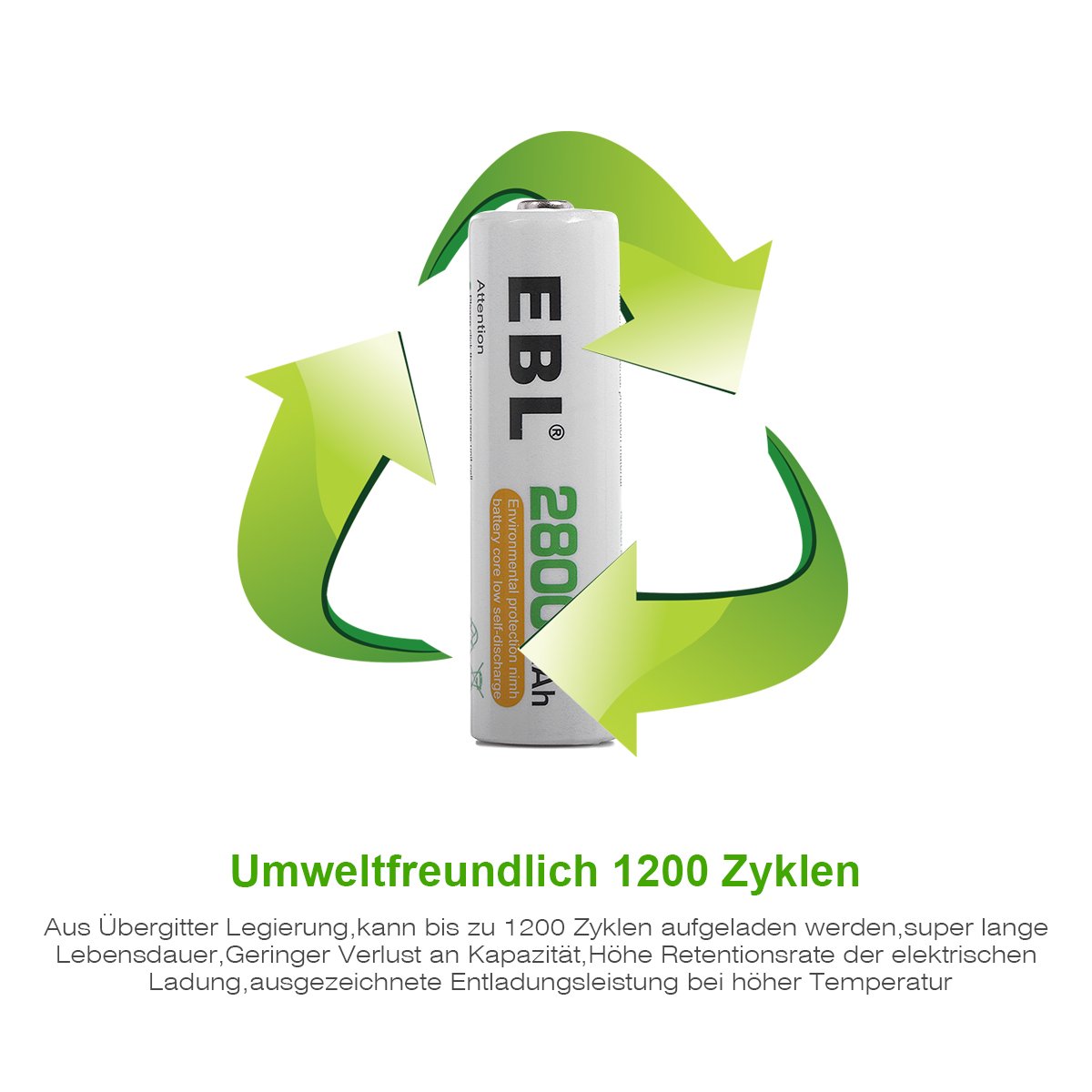 EBL 8er Pack 2800mAh wiederaufladbare Batterien AA Akku Ni-MH Akku 1200 Ladezyklen geringe Selbstentladung mit Aufbewahrungsbox